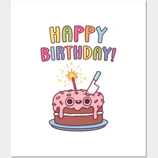 Happy Birthday, Birthday Cake With Knife Funny Posters and Art